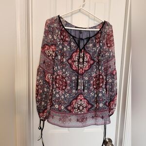WHBM Semi Sheer Bohemian Peasant Blouse, Size 0